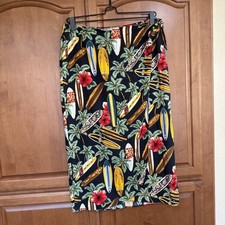 Hilo Hattie Floral Sarong Wrap Skirt Made in Hawaii Tropical Hibiscus OS Blue