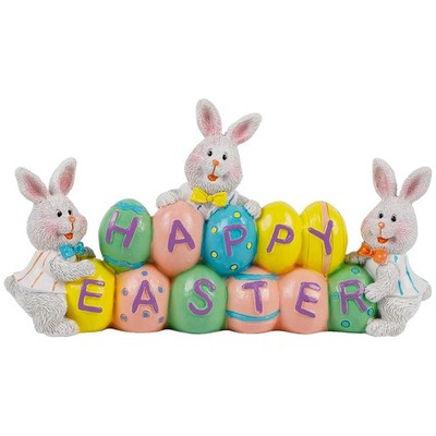 Easter Decorations Eggs Bunny, Hand-Painted Resin Tabletop Centerpiece, Decor...