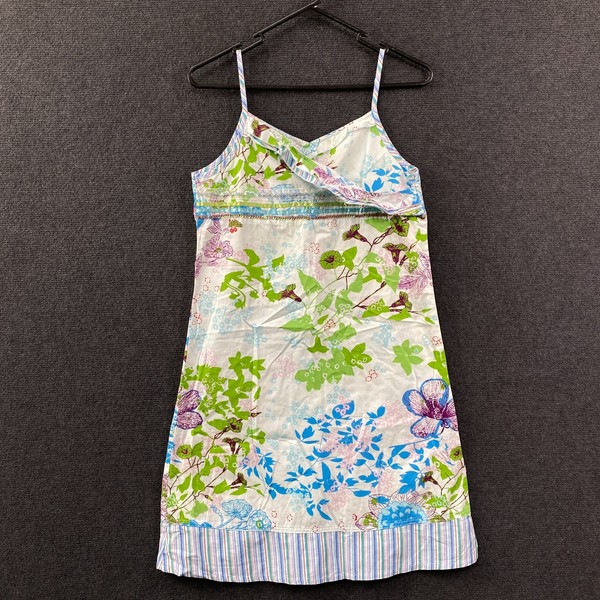 Annil Womens Mini Slip Dress Multi Floral Sequins Ribbon Ruffle V-Neck Size XS