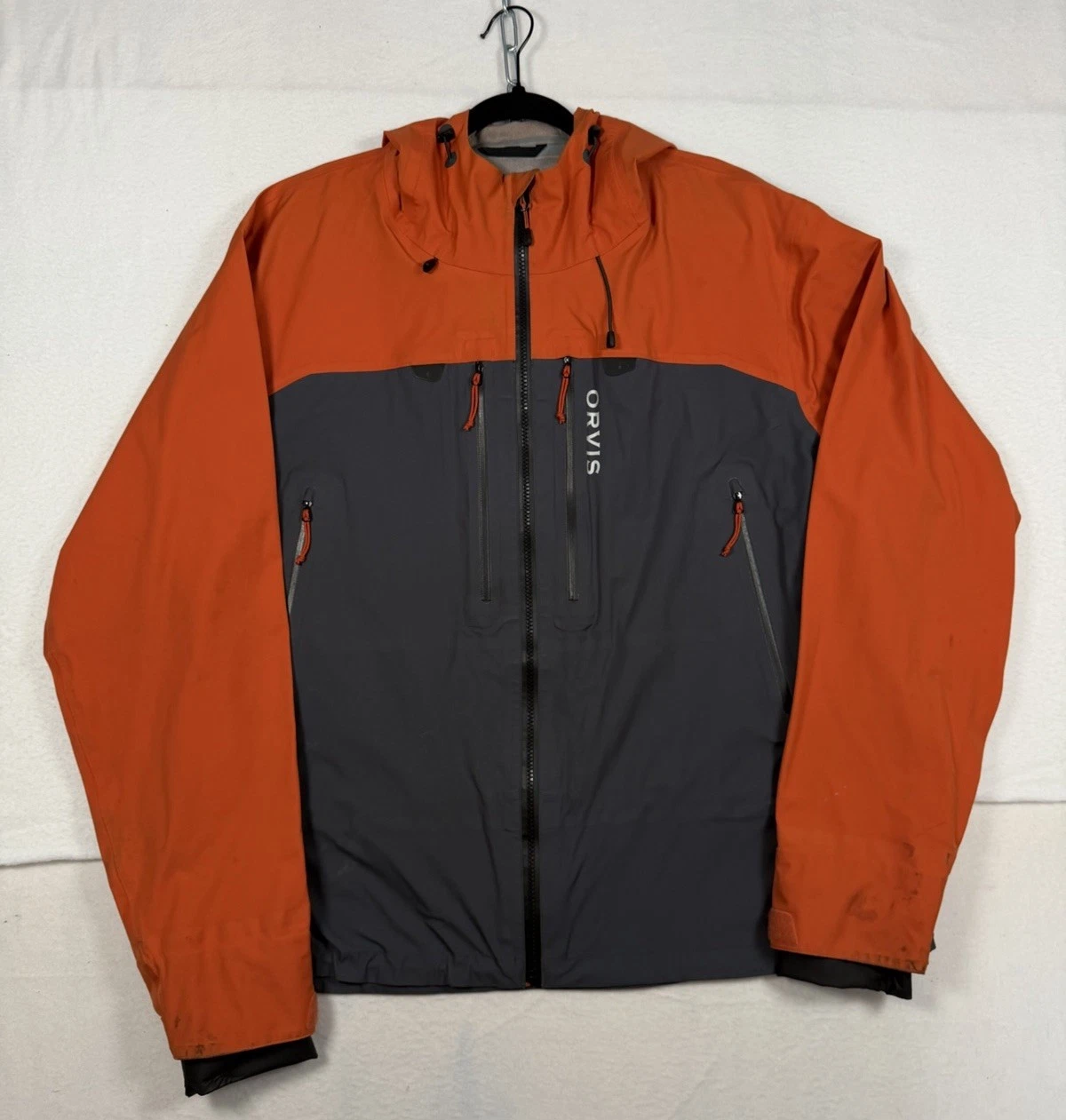 Orvis Men's Ultralight Wading Waterproof Jacket Orange Gray Sz XL