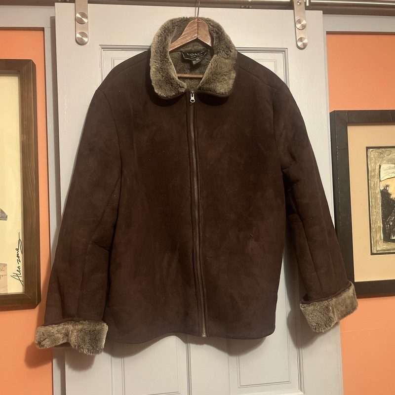 nwot coaco co woman’s ‘shearling’ lined jacket ‘suede feel brown jacket xl