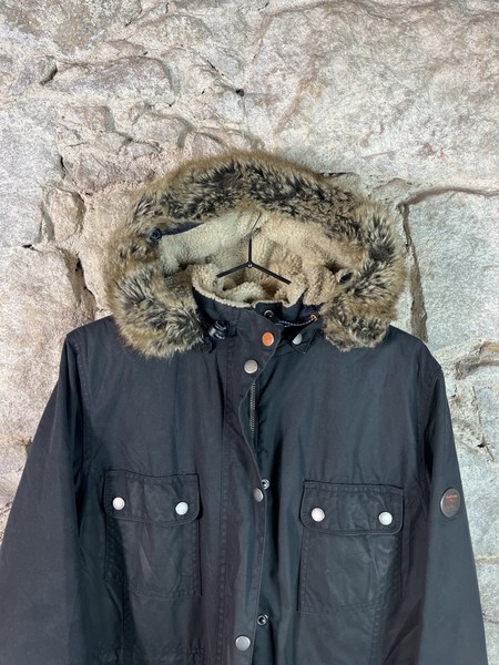 Barbour Carribena Wax Jacket Navy Sherpa Parka Women UK14 Rare