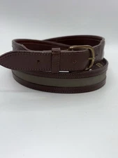 Tilley Endurables English Bridle Brown Leather Belt Olive Cotton Brass Buckle 42