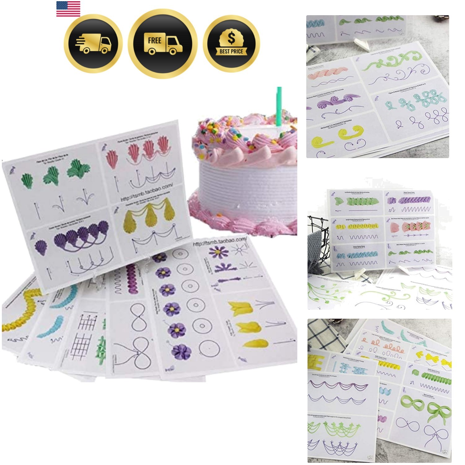 23 Hojas/Juego Decoración de Pasteles Tablero de Práctica Crema Decoración Dibujos