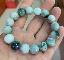 13MM Certified Green Natural Grade A JADE Jadeite Bead Bangle Bracelet 7.5''
