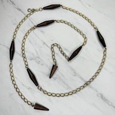 Wood Beaded Gold Tone Metal Chain Link Belt Y2K Festival One Size OS 