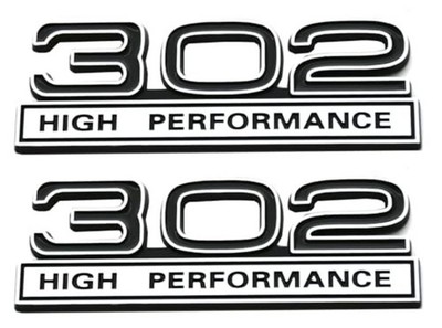 2pcs 302 Engine 5.0 Liter High Performance Emblms Badge 3D Decals Chrome Black