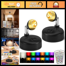 Battery Operated LED Spot Lights with Remote - Dimmable RGB Uplighting, 2 Pack