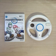 Nintendo Wii Mario Kart Game with OEM Steering Wheel Complete CIB Manual Tested