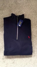 Polo Ralph Lauren Men's Navy Blue Cotton Half-Zip Pullover Sweater Size M