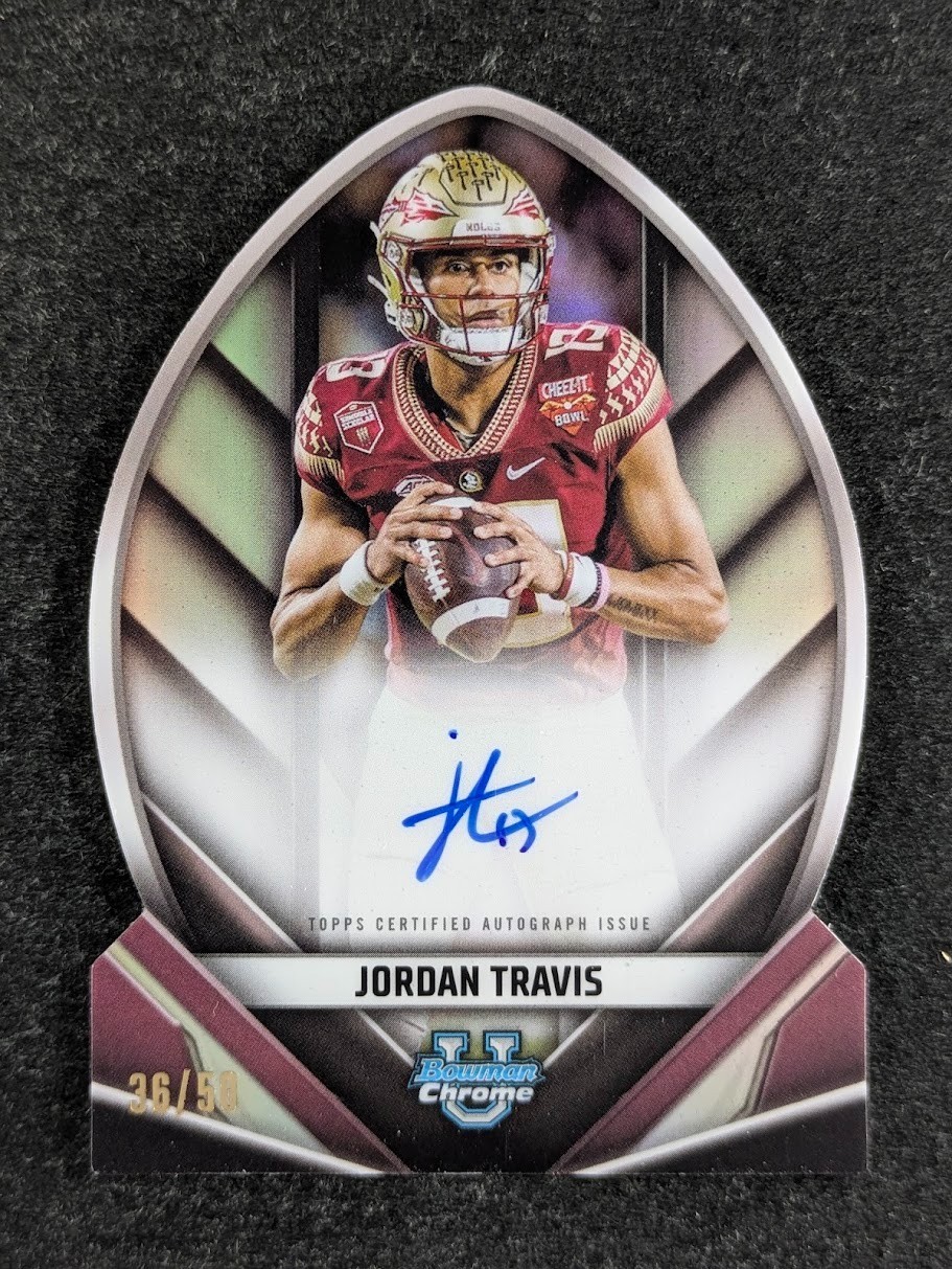 2023 Bowman University Chrome JORDAN TRAVIS 36/50 Auto Future Of Football SP