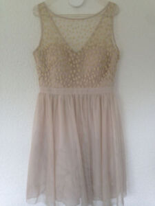 Cocktail Kleid Beige Gold Abschlussball Hochzeit Gr 40 Ebay