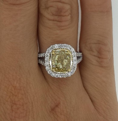 3.5 Ct Fancy Yellow Halo Pave Cushion Cut Diamond Ring VVS1 Canary