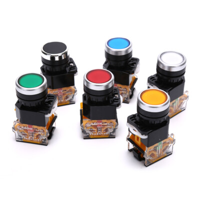 22mm Flat Head Green Push Button Momentary Switch With LED Light 220V LA38-1*j*