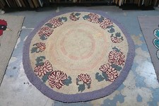 Primitive Vintage American Hand Made Hooked Rug Cotton on Burlap - 50" Round
