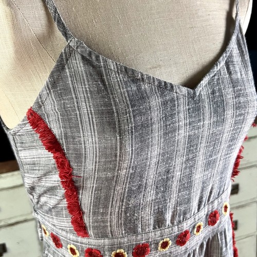 NWT New $148 Anthropologie Raga Greta Plaid Grey Embroidered Fringe Jumpsuit XS - Picture 5 of 9