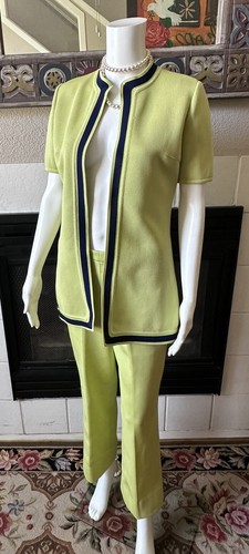 VTG Rare~1960s Lime Green/Navy Mod Jacket W/ Skirt And Pants Sz 8/Sm/M - Picture 8 of 24