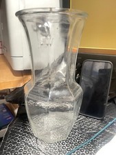 USED Clear Glass Cylinder Flower Vase 9 1/2"H x 5" opening 3" bottom 1C 