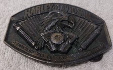 Vintage Harley Davidson Proud to be an American Belt Buckle 1990