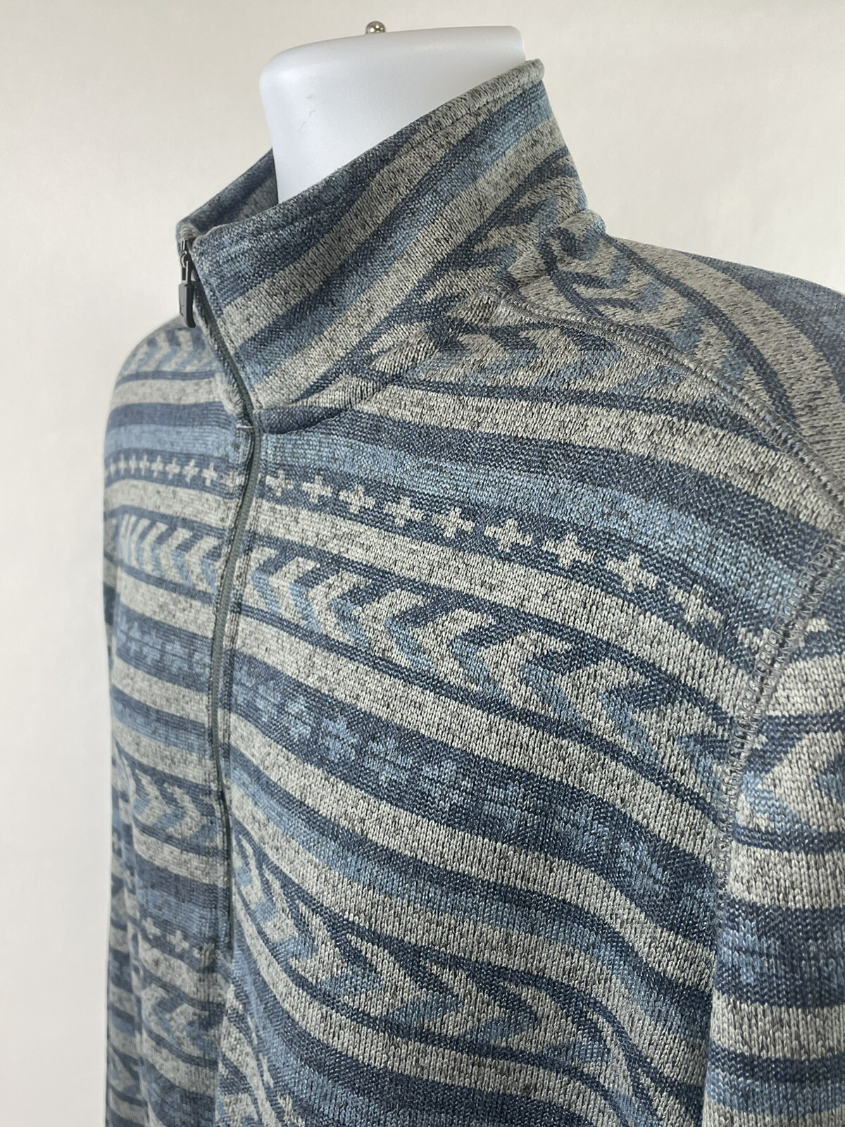 Eddie Bauer Sweater Mens Large Gray Blue Aztec Quarter Zip Pullover Fleece eBay