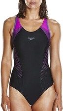 Image of Speedo Womens Fit Laneback Swimsuit Black Pink Sports Lightweight UK6