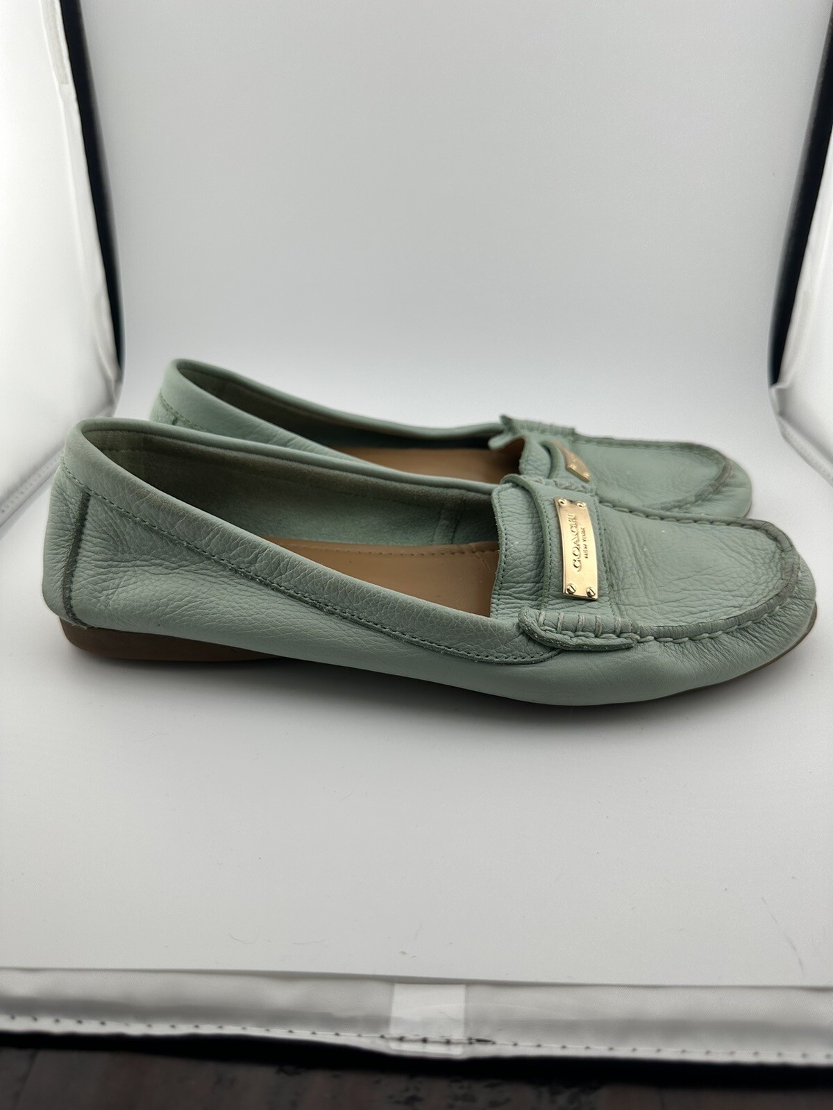 COACH FREDERICA Mint Green Pebble Leather Ballet Fla… Gem