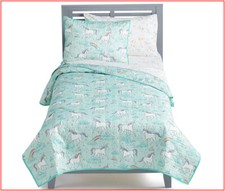 2 Pieces - UNICORN Quilt Comforter  SHAM Set - Unicorns  Rainbows TWIN    NEW   