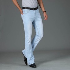 Men Bell Bottom Jeans 70s Vintage Flared Denim Pants Stretch Trousers Slim