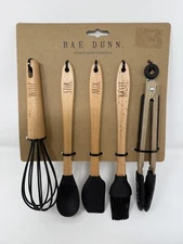 Rae Dunn Black 5 Piece Mini Utensils Set -  Whip. Stir. Mix. Baste .Grab.