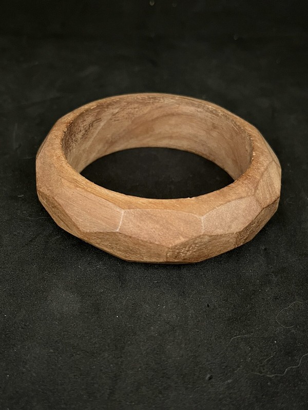 Faceted Wooden Bangle Bracelet Boho Style Natural Excellent Condition