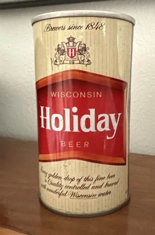Holiday Wisconsin Beer vintage collectible bottom opened steel can