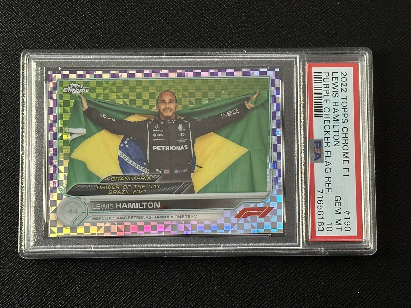 2022 Topps Chrome F1 Lewis Hamilton 190 Purple Checker Refractor /199 PSA 10 