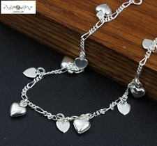 Women Girl 925 Sterling Silver Dangle Hearts Love Anklet Foot Bracelet 8.7-9.7"
