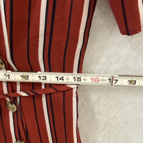 Charlotte Russe Mini Dress Woman's L Red Striped Button Up Front Tie Low V Neck - Picture 8 of 12