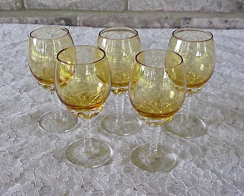 Liqueur Glasses (5) Tulip Shaped 2 oz. Amber Bowl Twisted Stem 4 1 4"