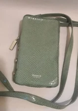 HAMMITT LA Shimmering Snake Green Crossbody Cell Phone Card Holder Wallet Nice!
