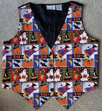 Vintage Women's Basic Editions Halloween Vest Size Large Witches Pumpkins Ghosts