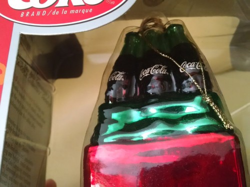 COKE ORNAMENT COCA COLA BLOWN GLASS RED COOLER GREEN BOW 6 BOTTLES CHRISTMAS* - Picture 9 of 9