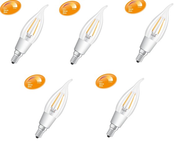 5X Osram Led Kerze Glow Dim E14 4,5W=40W Warmweiß Dimmbar Eek:F (Spektrum A-G)-image