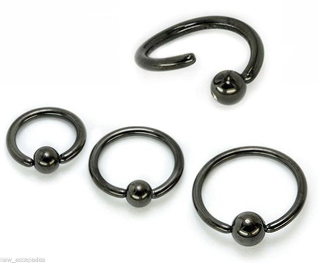 Captive Nipple Ear Ring Annealed 14 Gauge 1/2" w/Fixed 5mm Ball Black