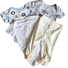 4 Piece Bundle Baby Boy Bodysuit Footed Pants Outfit 6-9M Cotton Short Sleeve
