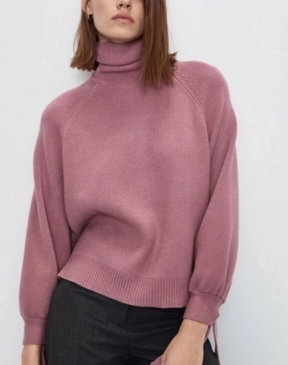Suéter Zara Manga Corbata Cuello Alto Malva Rosa L Foto 2 de 4