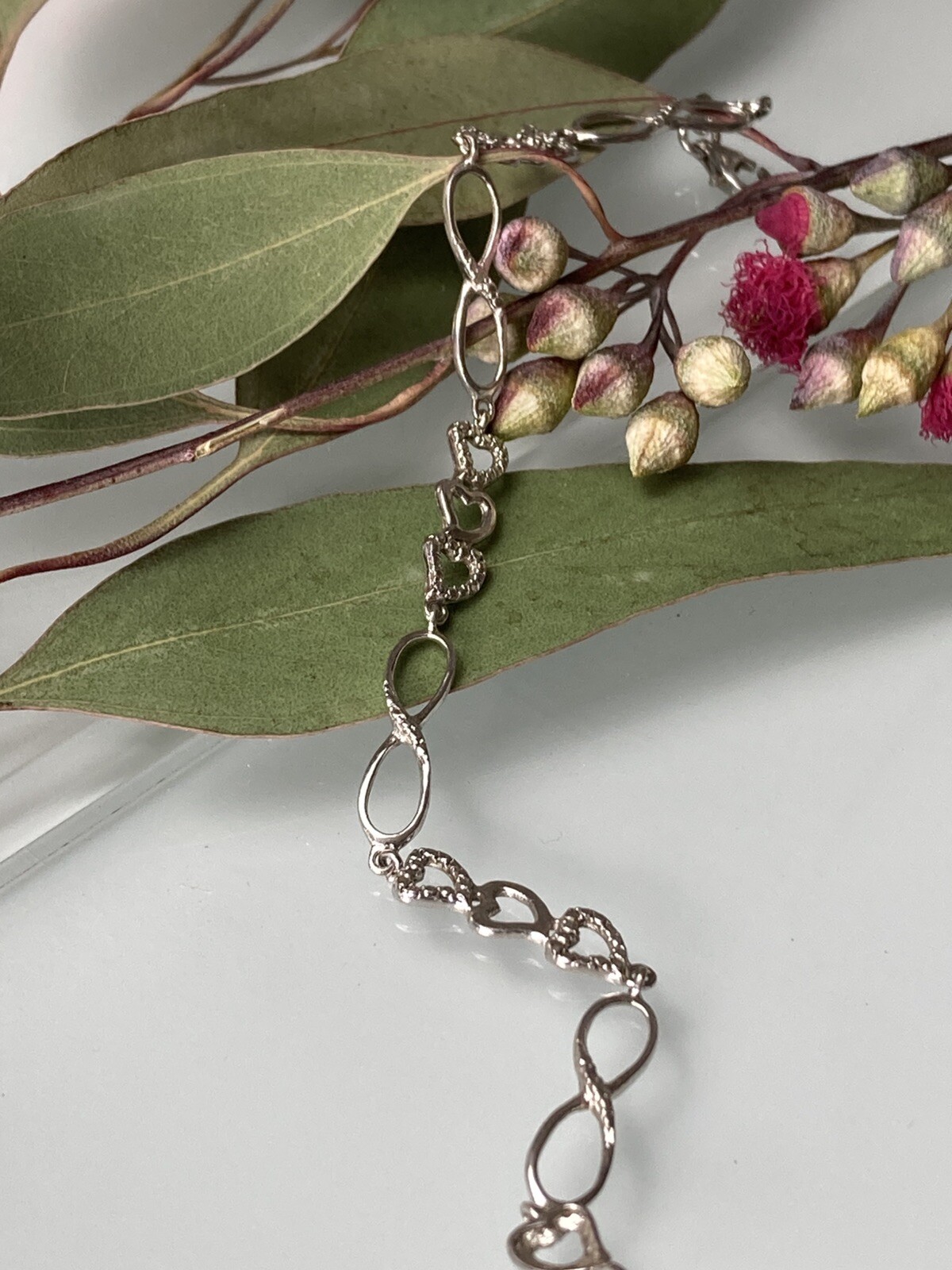 Sterling 925 Solid Silver Heart Infinity Chain Br… - image 2