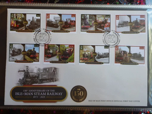 ISLE OF MAN 2023 150th Isle of Man Steam Railways Set 8 Stamps FDC
