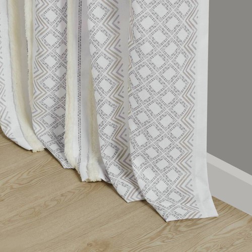 Cotton Printed Curtain Panel with Chenille Stripe and Lining Ivory 50x84" - Picture 137 of 159