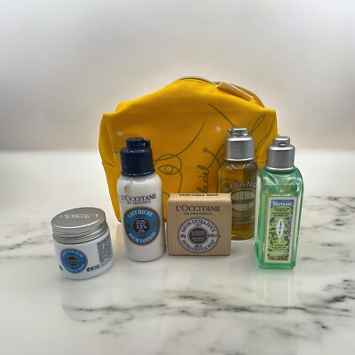 L OCCITANE Cosmetic Zippered Canvas Bag & Toiletries Soap Body Oil New Products