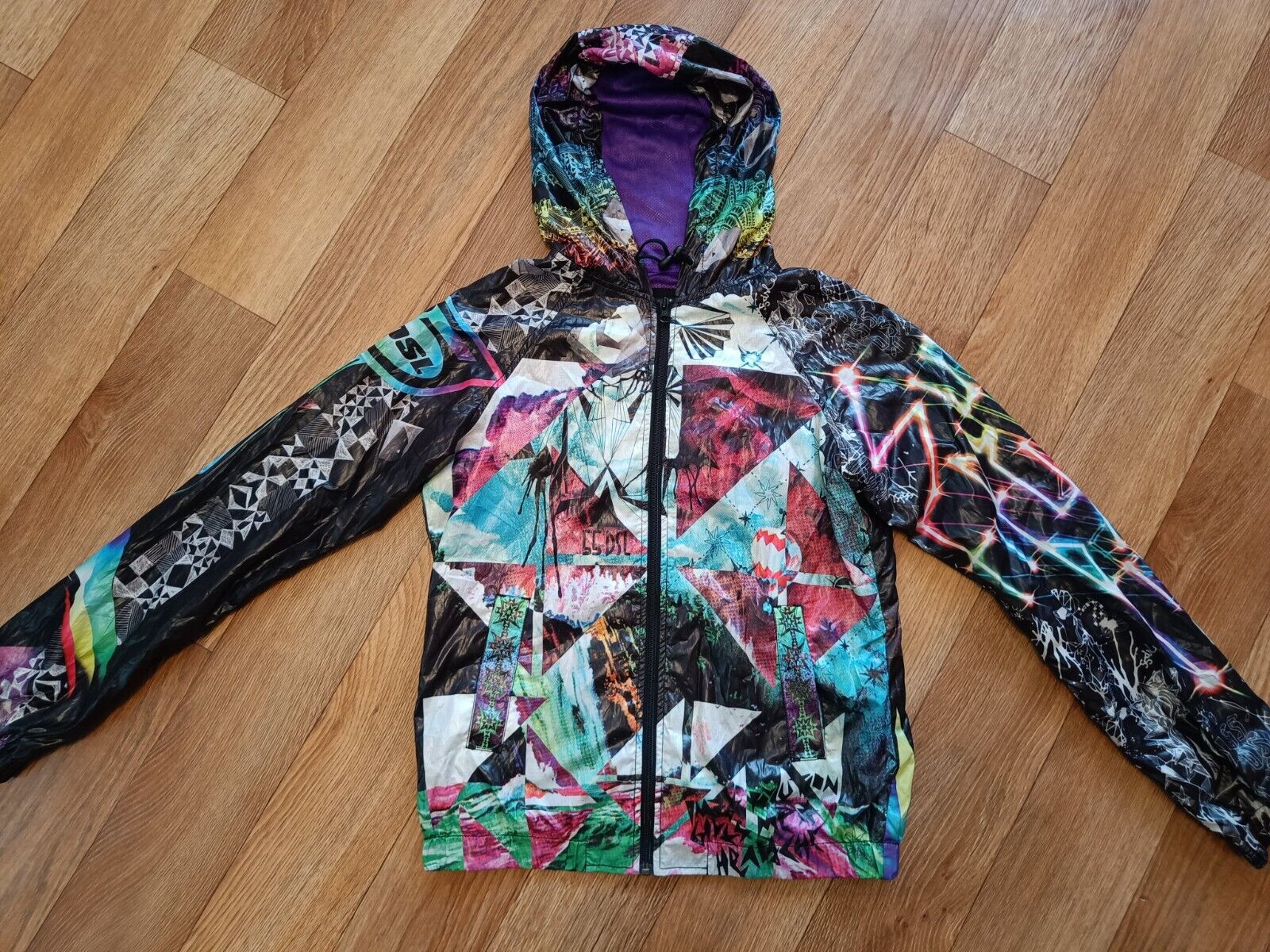 Diesel 55DSL Women's Hooded Jacket Windbreaker Abstract print SZ S-M