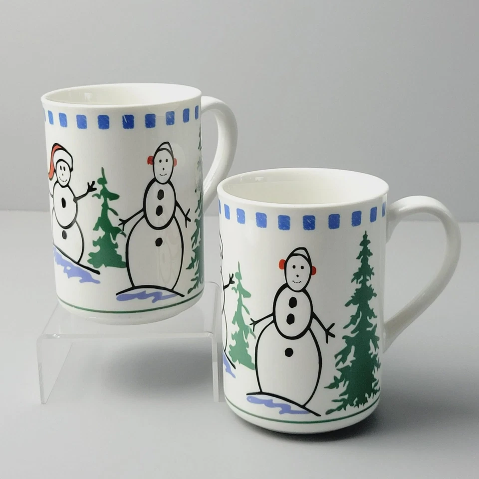 Tazas de café Libbey muñeco de nieve (2), diseño de invierno blanco, azul y verde descontinuado Foto 4 de 4