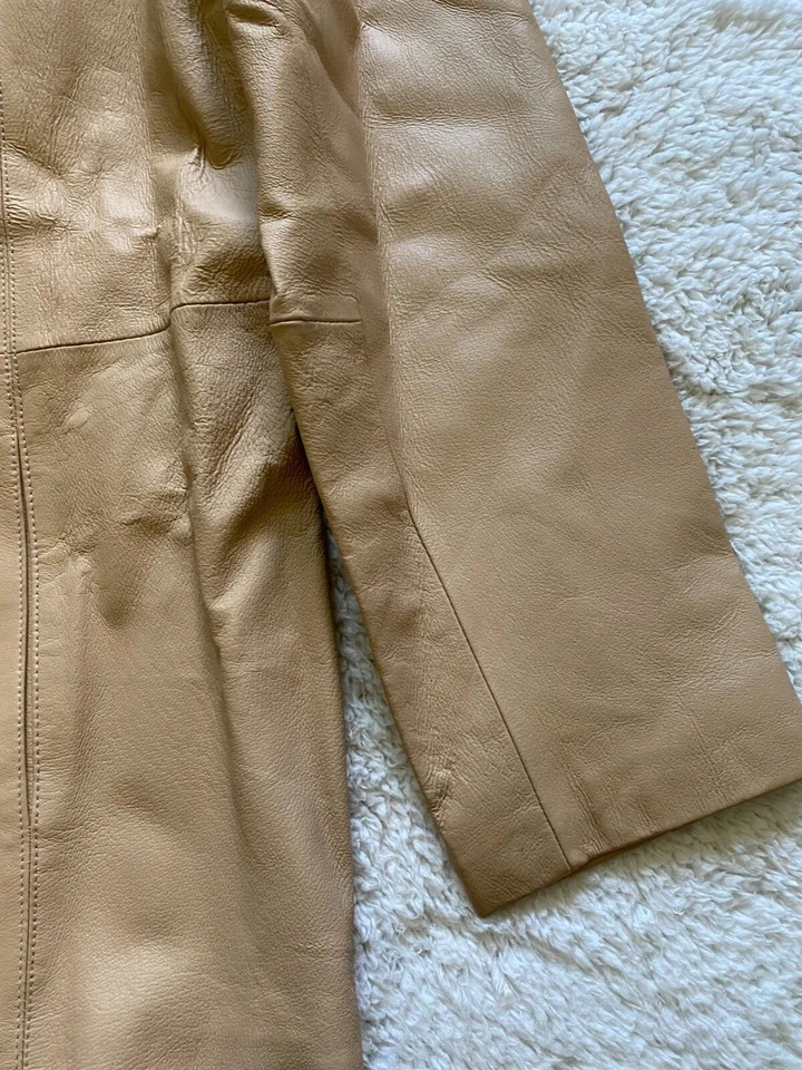 Jessica Holbrook Easy Care Women Size L Beige 3/4 Sleeve Leather Jacket Foto 3 de 4