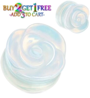 Pair 8g-1'' OPALITE FLOWER STONE PLUGS Double Flare Gauges Tunnel 1168